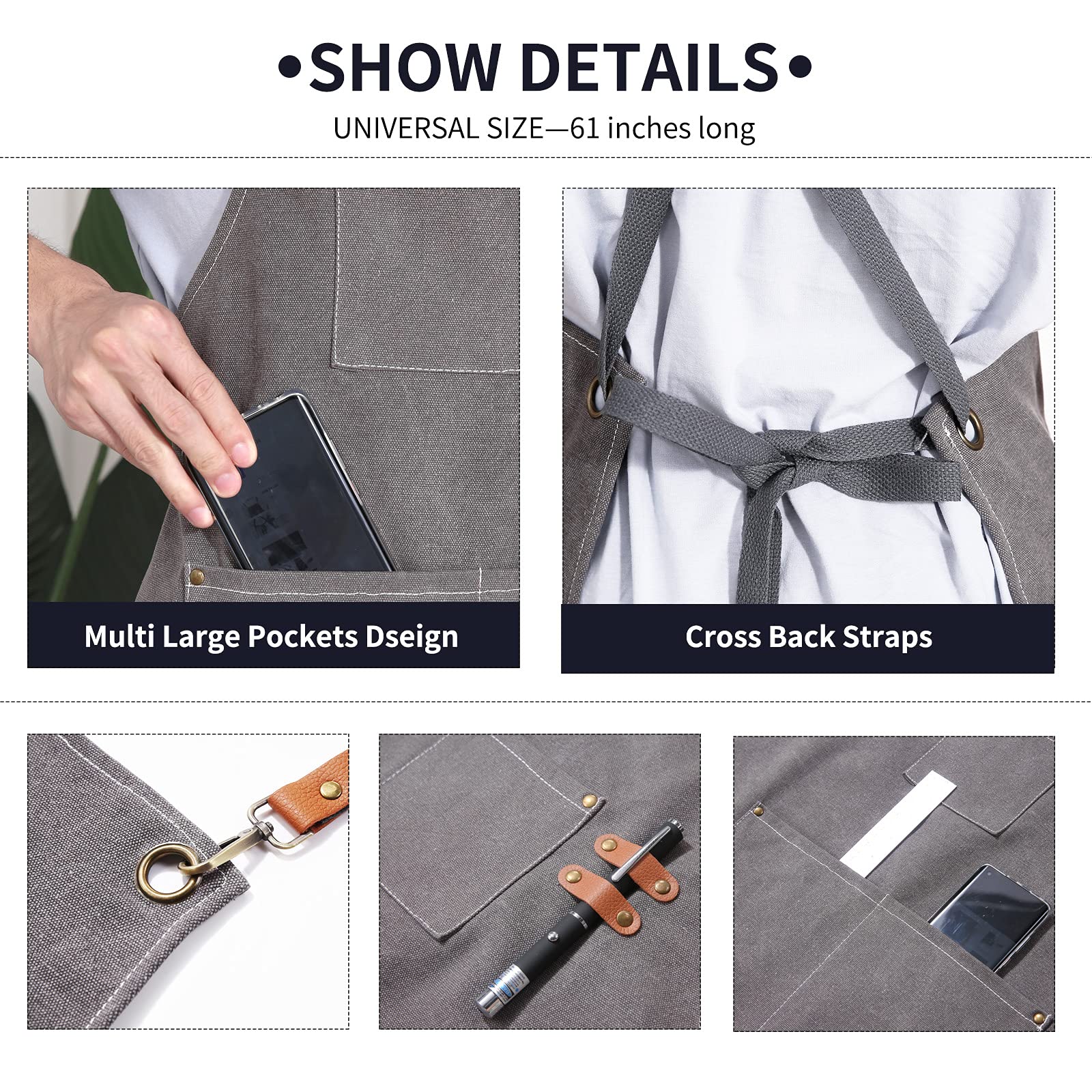 Zomao Chef Apron, Apron For Men Women With Adjustable Straps Cotton Canvas Cross Back Adjustable Apron With Pockets For Women An